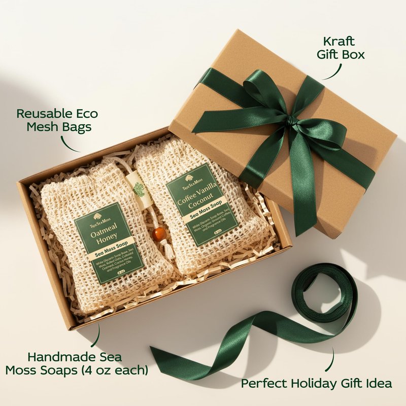 TrueSeaMoss Sea Moss Soap Bar – Detoxifying Green Tea Matcha & Aloe Bergamot – All-Natural Handmade Soap for Sensitive Skin, Face & Body – Wellness Valentine's Gift for Men & Women