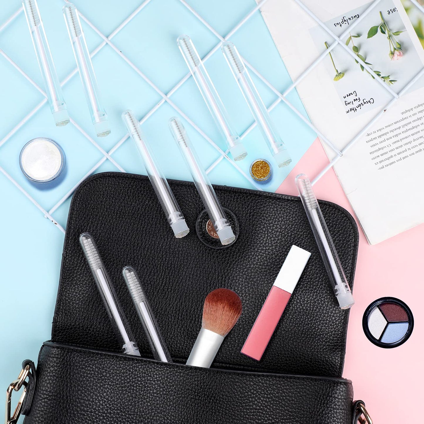 Dming 50pcs Eyelash brush Lash Wand Makeup tool Eyelash Extension supplies Cleaning brush Diamond Mascara star white