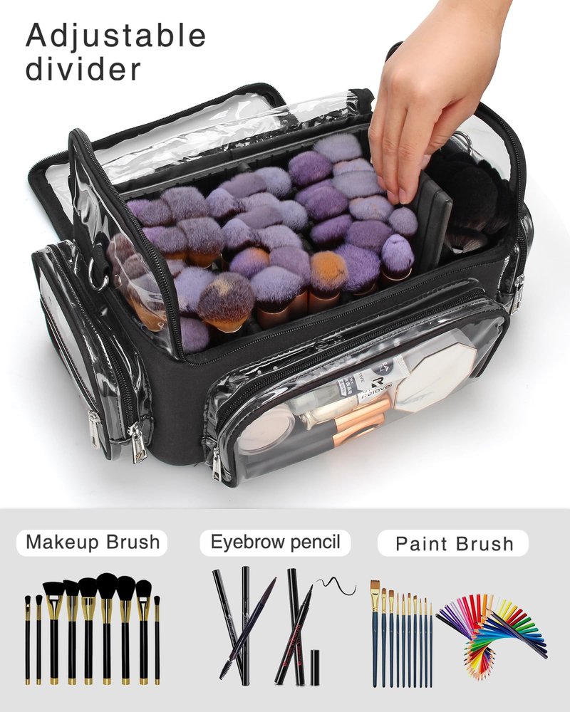 Makeup Brush Case, Extra Large Makeup Brush Bag XL Professional Makeup Artist Must Haves Travel Case with Stand Up Brush Slots Cosmetic Organizer Bag, Full Open Easy to Access, with Adjustable Strap