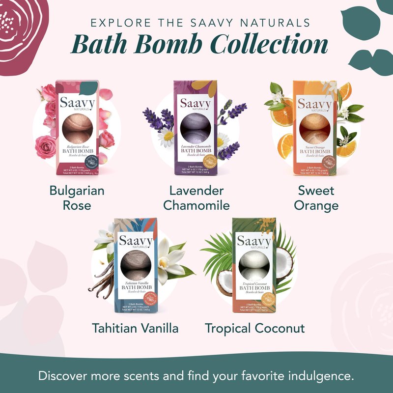 Saavy Naturals Bath Bombs – Relaxing Foaming Fizz Bubbles, Organic Bath Bombs for Women and Kids with Jojoba Oil - Gentle for Sensitive Skin - Made in USA - Bulgarian Rose (2 Pack) - 24 oz