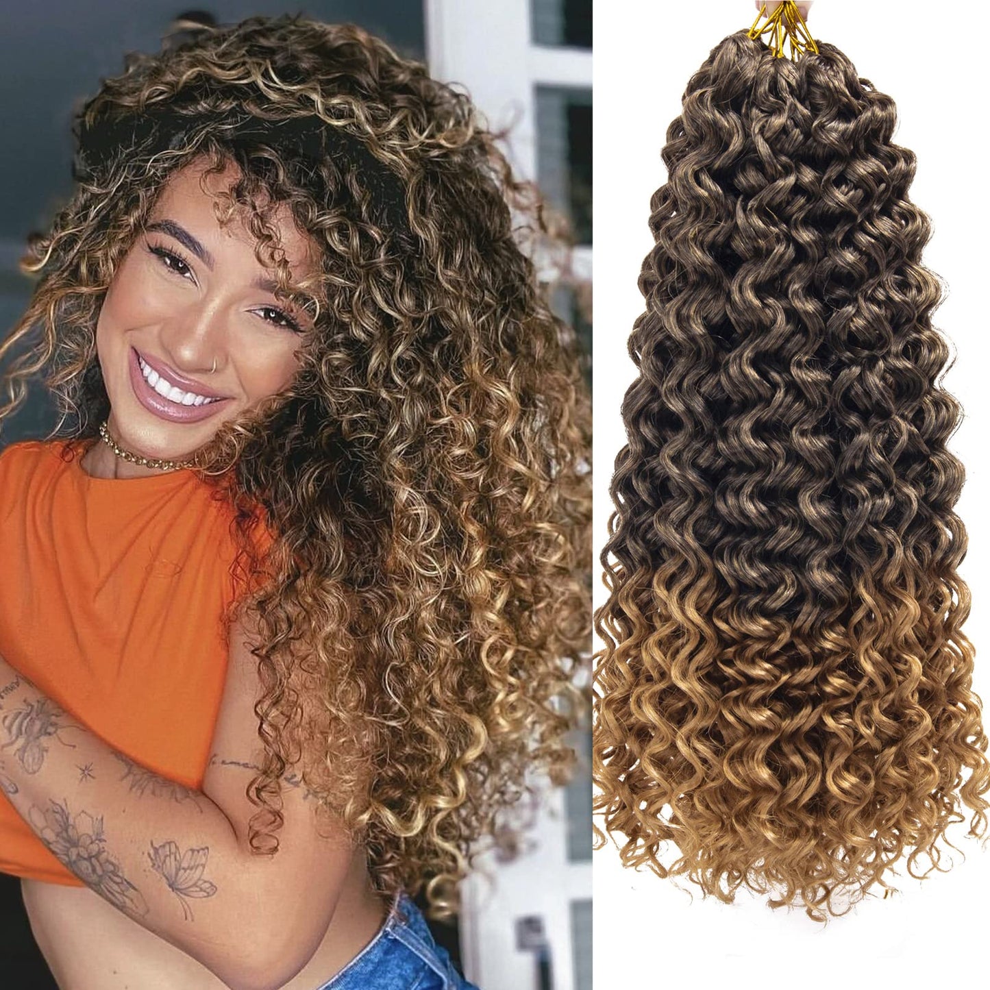 YXCHERISHAIR 8 Packs Curly Crochet Hair GoGo Curl Crochet hair for Women Deep Wave Braiding hair,Synthetic Bohemian Crochett Braid Water Wave Crochett hair Extensions(18inch, 1B/27)