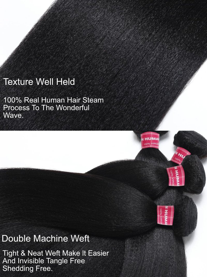 Julia Hair 12A Yaki Straight Human Hair 1 Bundles 12 Inch Unprocessed Virgin Real Human Hair Weave Extensions for Women Clip in Kinky Straight Human Hair Bundles Natural Black