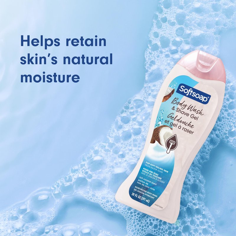 Softsoap Moisturizing Body Wash and Shave Gel, For Softer Feeling Skin, Helps Razor Glide, Rich Coconut Scent, 20 fl oz