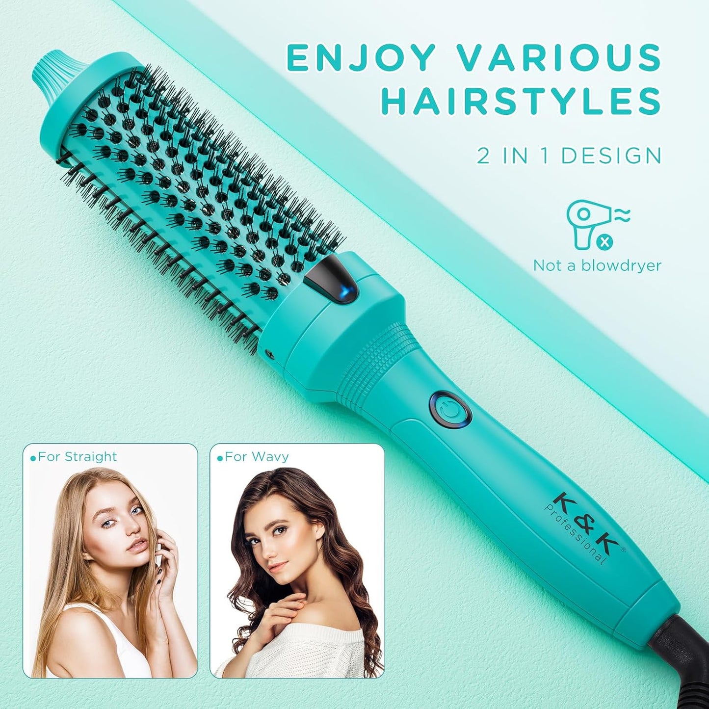 K&K Thermal Brush - 1.5 Inch Heated Round Curling Iron | Ionic Ceramic Volumizing Tool for Professional Styling