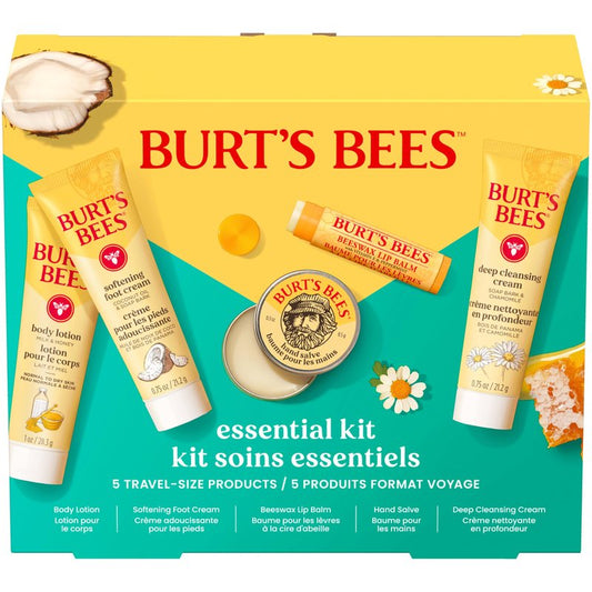 Burt's Bees Mothers Day Gifts Ideas - Essentials Everyday Set, 5 Travel Size Products - Deep Cleansing Cream, Hand Salve, Body Lotion, Foot Cream and Original Lip Balm