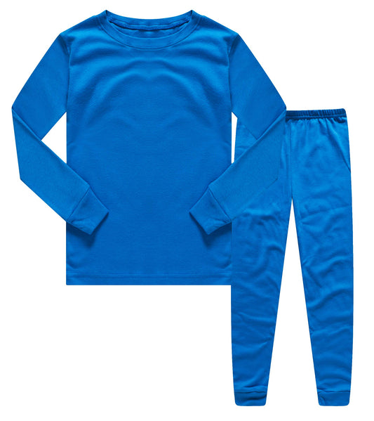 Family Feeling Boys Pajamas Solid Colors 2 Piece Long Sleeve Kids Pyjamas Set Cotton Blue Size 12