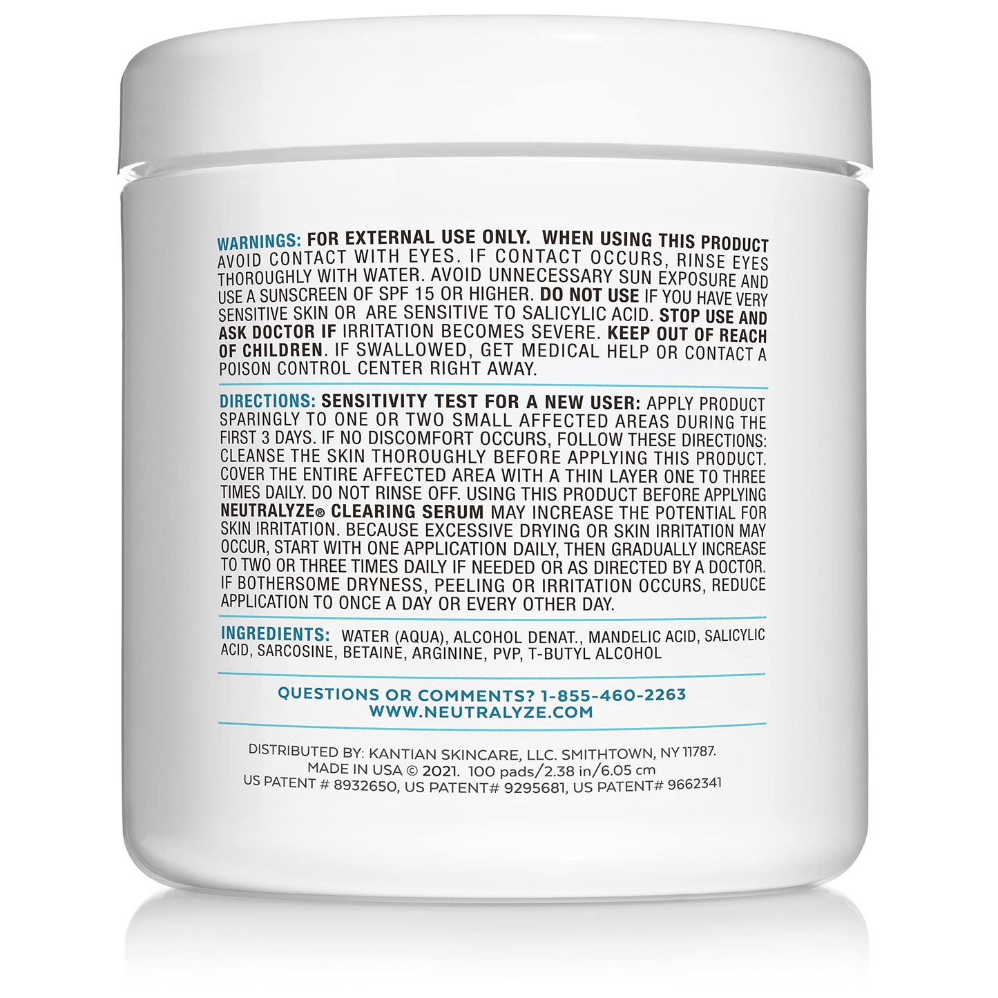 Neutralyze Acne Pads with DuoClear Acid System — 1% Salicylic + 1% Mandelic Dual-Textured Exfoliating Toner Pads for Face, Back & Body — Fragrance-Free, Low-Alcohol — Step 2 (100 ct)