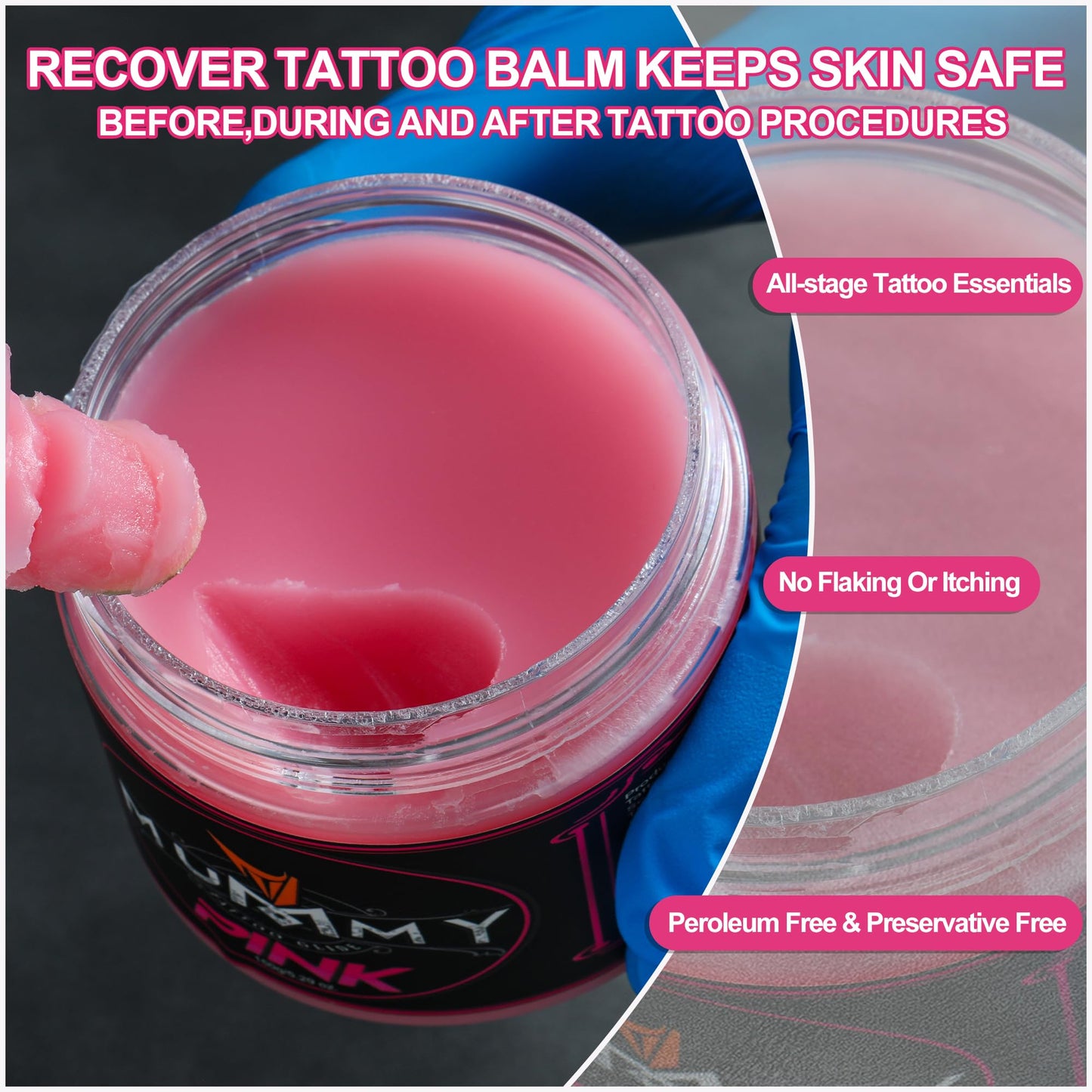 Mummy Tattoo Glide for Tattooing, Professional Tattoo Ointment & Lubricant, Non-Petroleum Tattoo Butter for Smooth Needle Glide, Ideal for Tattoo Artists & Aftercare, 5.29oz Jar(pink)
