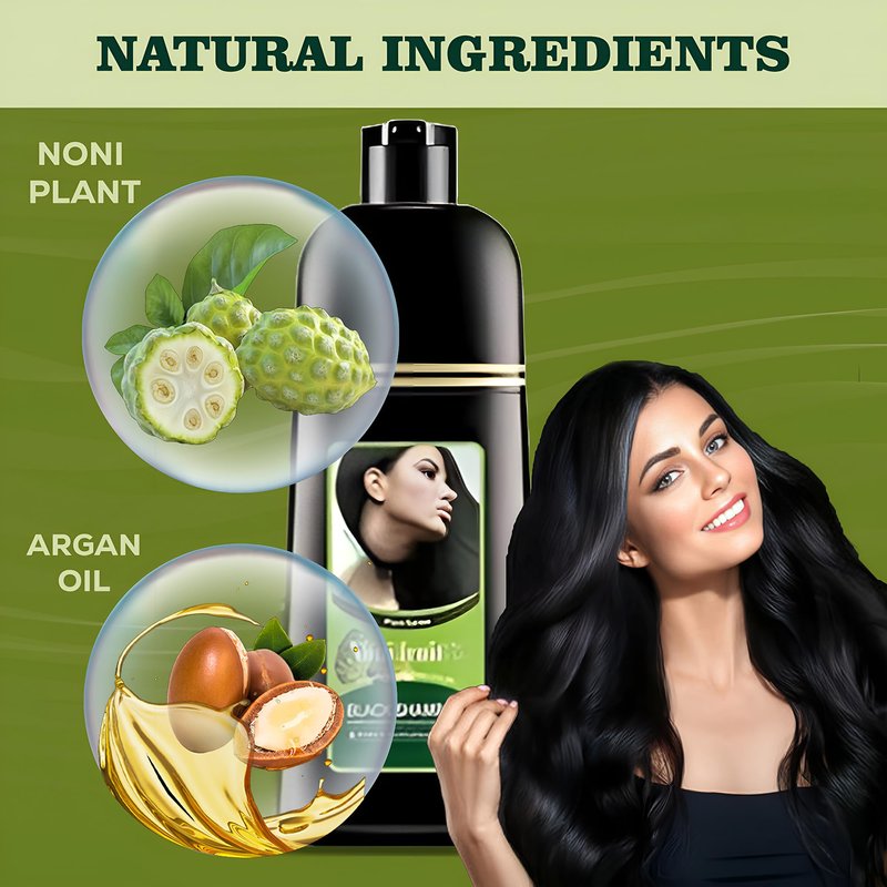 ABBASI & CO NONI Black Hair Dye Shampoo – Instant Color with 100% Gray Coverage for Men & Women – Natural Herbal Formula – Easy To Use – Champú para Cana (500ml)
