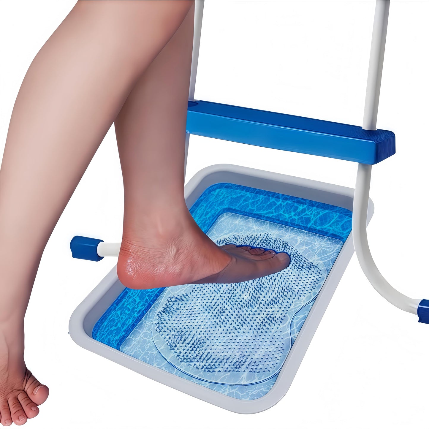 owfccla Collapsible Pool Foot Bath Tray, Portable Foot Wash Basin for Swimming Pool Ladder, Non-Slip Foot Rinse Tub for Beach & Hot Tub, Keeps Water Clean (with Gray Pad)