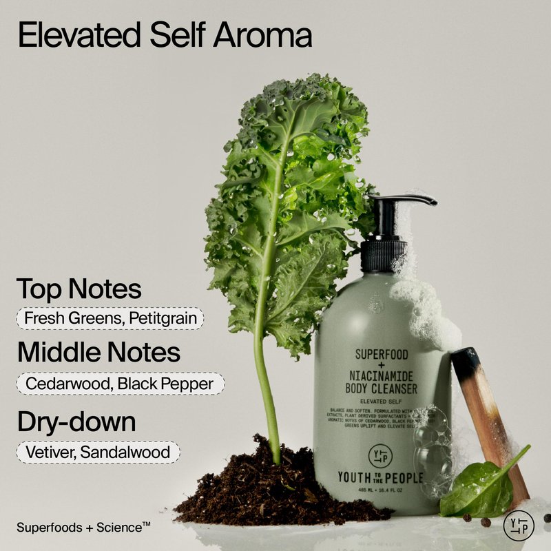 Youth To The People Superfood + Niacinamide Body Wash, Full Size (16.4 fl oz), Kale + Green Tea Cleanser with Nourishing Vitamins + Antioxidants, Improves Skin Texture + Dullness, Scented, Vegan