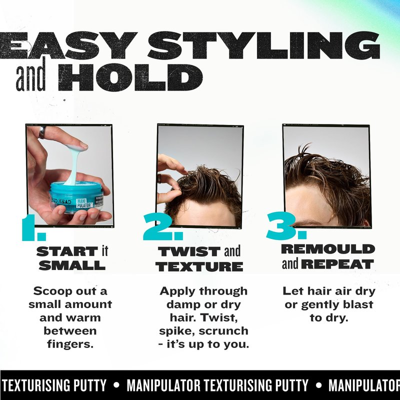 TIGI Bed Head Manipulator Hair Putty 2-Pack – Firm Hold Paste, Hair Styling Products for Women and Men, Frizz Control, Anti-Humidity, Tropical Fruit Fragrance, 2.01 Oz Ea