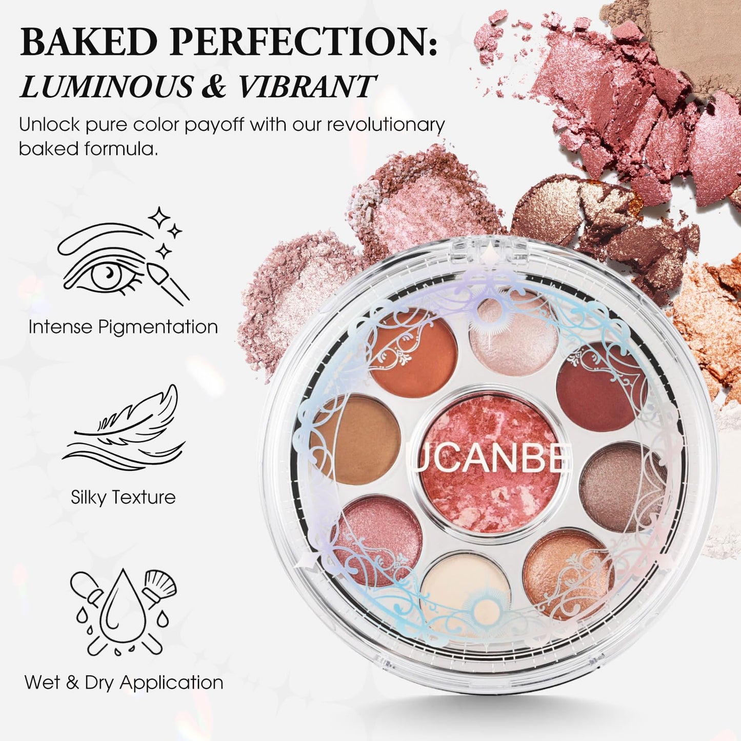 UCANBE Baked Eyeshadow & Blush Palette, High Pigmented Blendable Matte Shimmer Rose Pink Eye Shadow & Cheek Makeup Palette, Rotating Compact Design Makeup Gift, 02 Whispered Rose