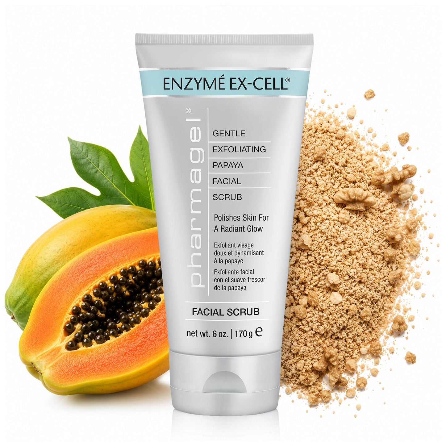 Pharmagel Enzyme Ex-Cell - Gentle Papaya Face Exfoliator Scrub for All Skin Types - 6 Ounces