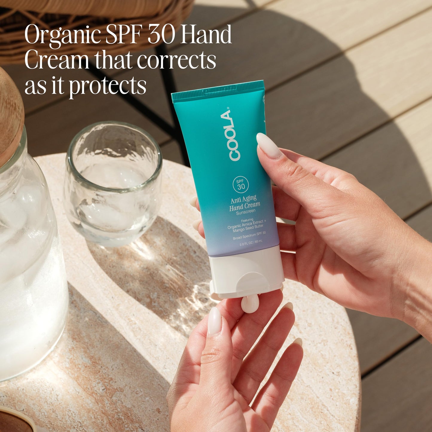 COOLA Anti-Aging Hand Cream with SPF 30, Dermatologist Tested Sunscreen, Mango Seed Butter, Vitamin E, Organic Arnica, Deeply Nourishing, Visibly Smooths Skin, 2 Fl Oz