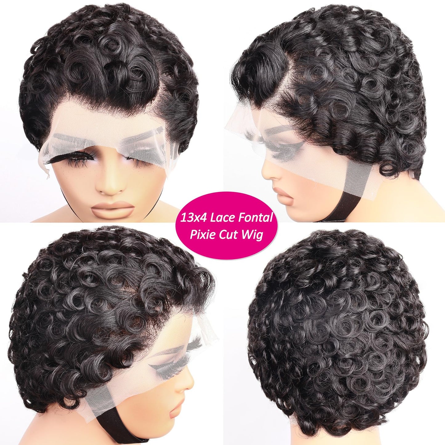 CRYSTALHAIR Short Curly Pixie Cut 13x4 Lace Front Wig 100% Human Hair Wigs, Black 13x4 HD Lace Frontal Wigs Short Layered Curly Glueless Wig Pre Plucked Deep Wave Pixie Cut Human Hair Wigs for Women