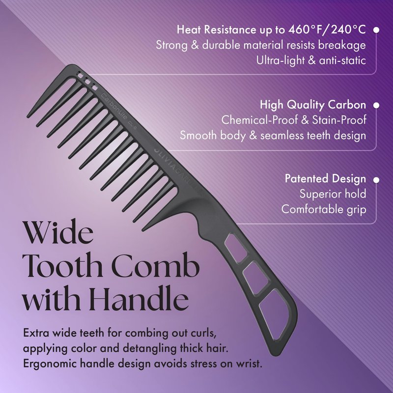 Olivia Garden CarbonLite Carbon Combs for Women and Men - Professional Hairdresser and Barber Accessories - Heat Resistant Up to 460 Degrees, Wide Tooth with Handle
