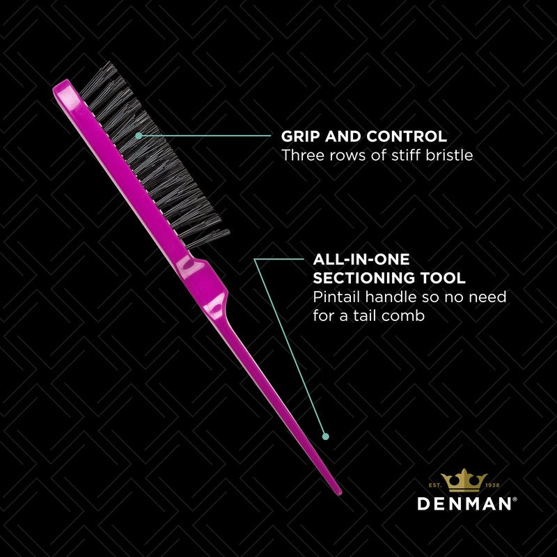 Denman (Purple) Backcomber for Teasing, Smoothing & Up Do - Three Rows of Stiff Bristle - Use on Wigs and Hair Extensions, D91