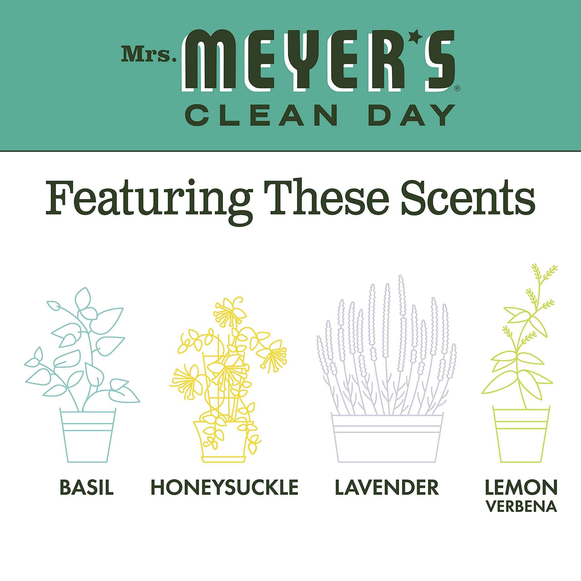 MRS. MEYER'S CLEAN DAY Hand Soap, Made with Essential Oils, Biodegradable Formula, Basil, 12.5 fl. oz (Pack of 4)