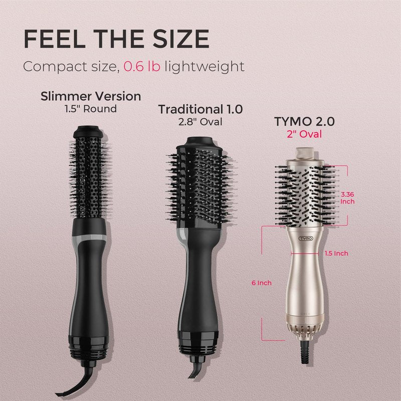 TYMO 2.0 Hair Blow Dryer Brush - Blowout Hot Air Brush, One Step Volumizer, Upgraded 2 Inch Oval Barrel Roller Curling Styler, 3X Faster Drying, 0.6 lb Lightweight, Straightener Curling in One, Gold