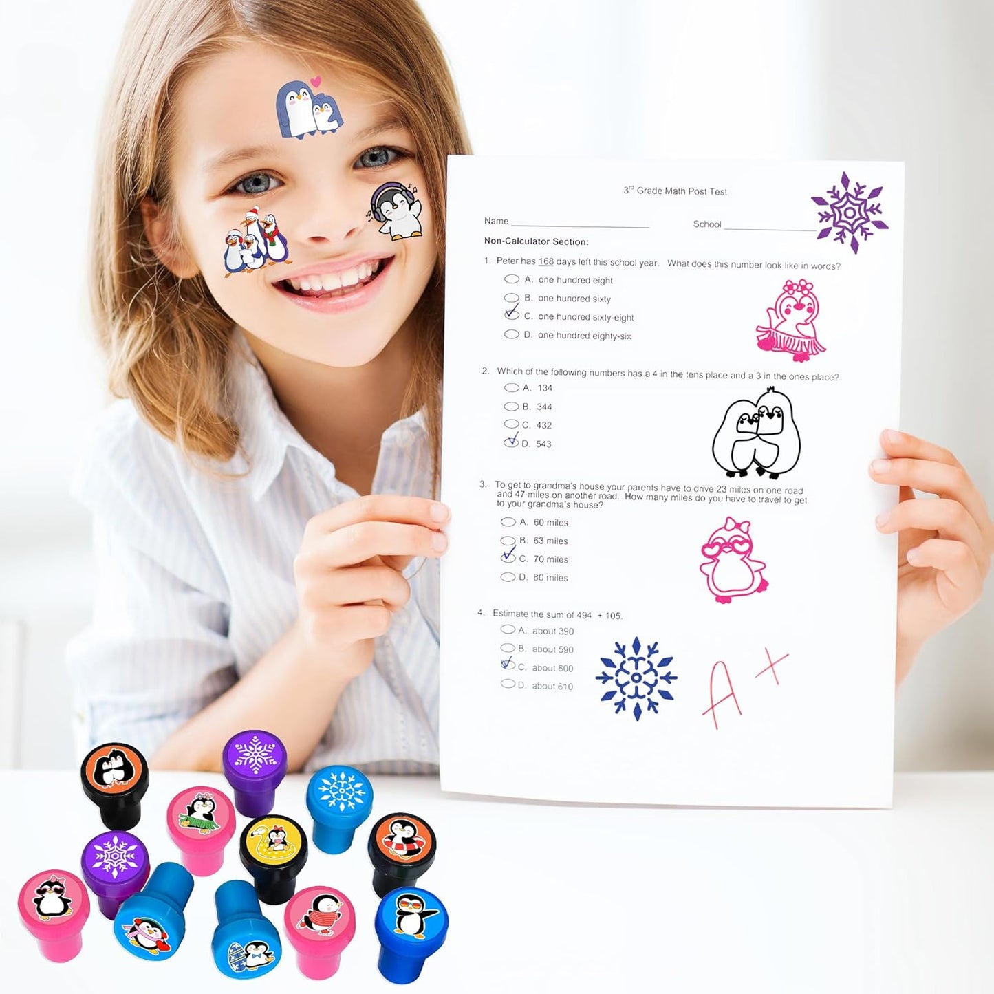Penguin Party Favors - 36PCS Winter Animal Themed Tattoos & Stamps | Fun Birthday Goodie Bag Supplies for Kids