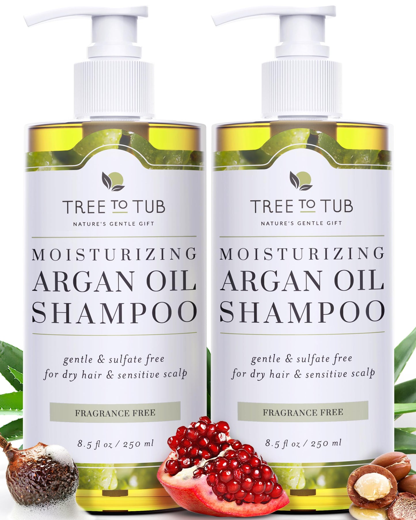Tree To Tub Fragrance Free Shampoo for Dry & Sensitive Scalp - Gentle Unscented Hydrating Hair Shampoo for Women & Men, Moisturizing Sulfate Free Shampoo w/Organic Argan Oil, All Natural Soapberry