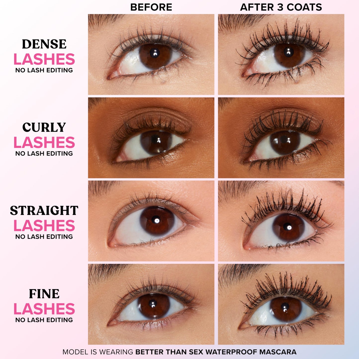 Too Faced Better Than Sex Waterproof Mascara | Volumizing and Lengthening Waterproof Mascara + Hourglass Brush | Formula for Dramatic Lashes | Cruelty-Free Eye Makeup, Black, 0.27 Fl Oz