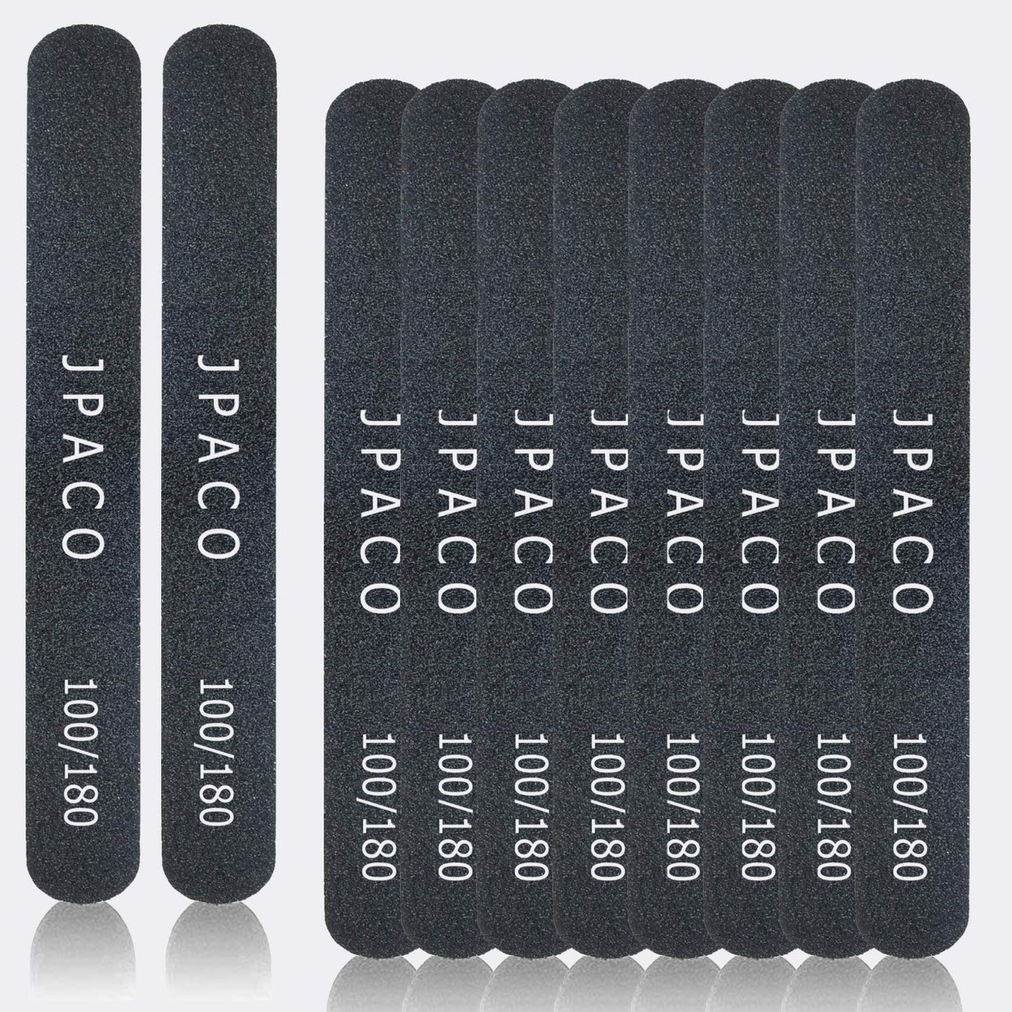 12-Pack Professional Nail Files: Double-Sided Emery Boards for Natural, Acrylic, Poly, and Gel Nails – Washable Black Manicure Tools Set by JPACO (100/180 Grit)