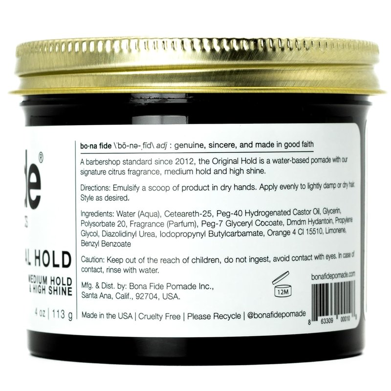 Bona Fide Pomade - Original Hold Water-Based Hair Pomade | Medium Hold, High Shine, 4 oz, Pink Grapefruit Scent