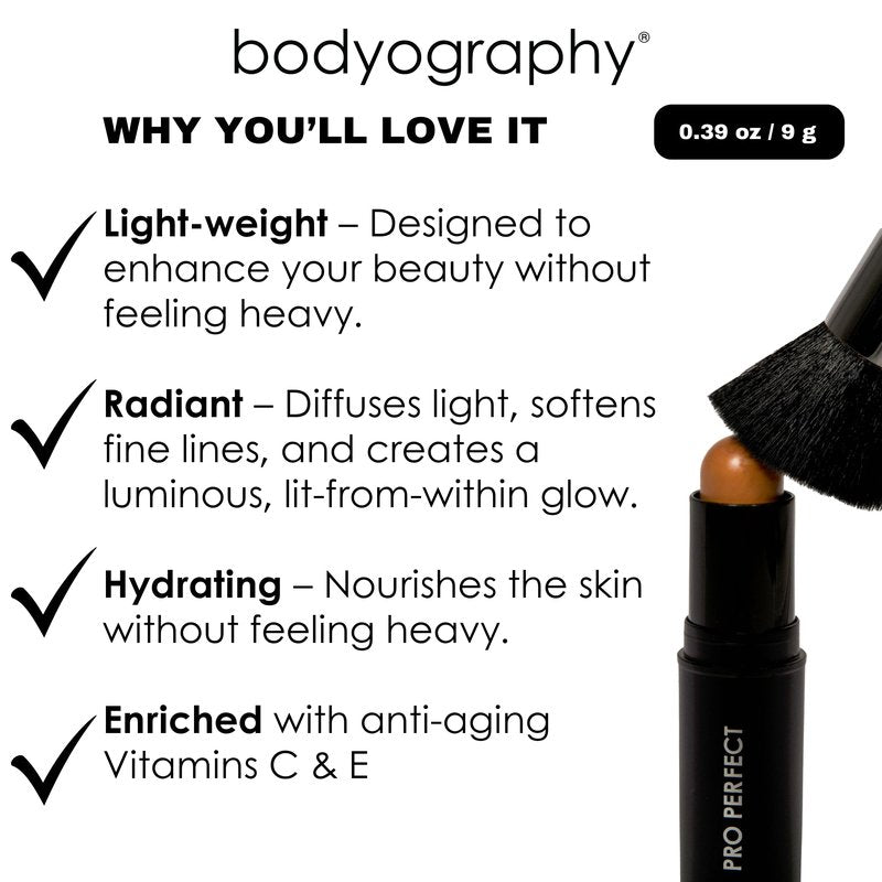 Bodyography Pro Perfect Foundation Stick - Demi-Matte Finish with A Natural Look - Enhancer for Concealing, Highlighting, and Contouring - Vitamin C & E (Sand)