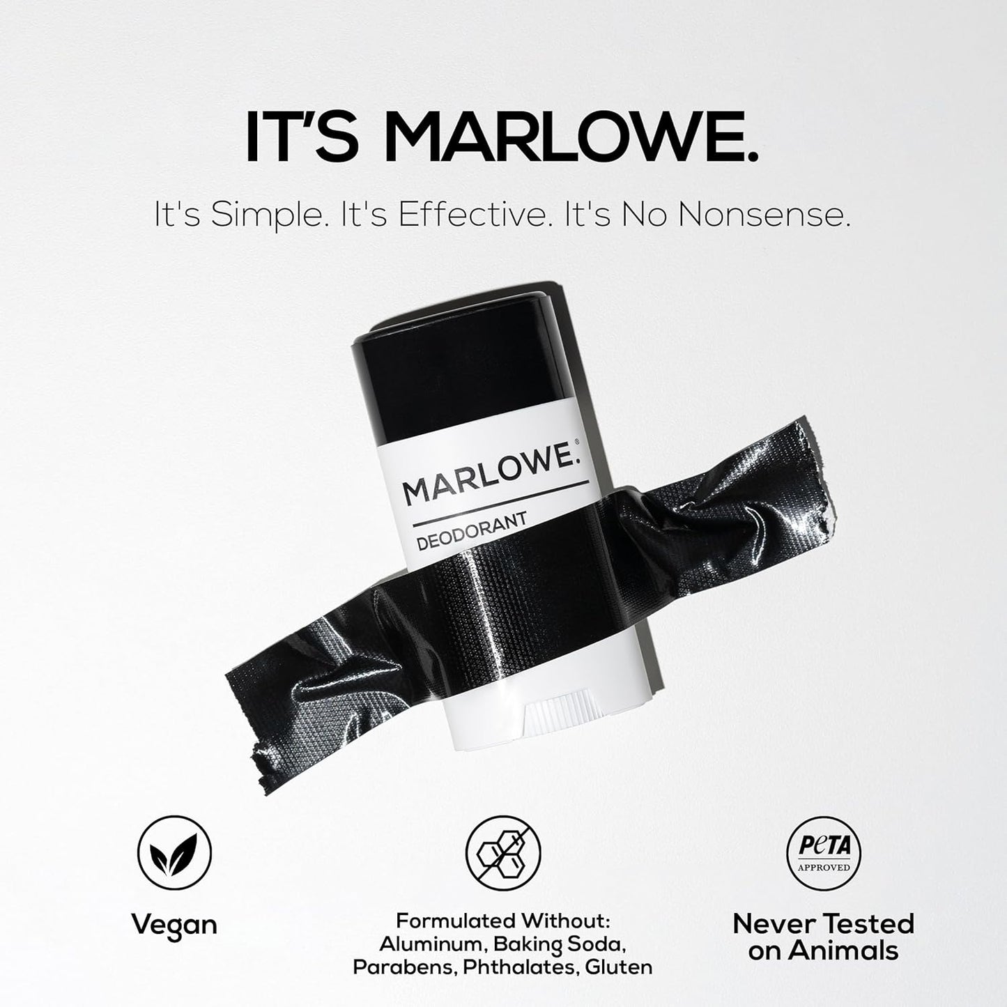 Marlowe. Men's Aluminum-Free Deodorant Stick - Vegan Formula with Coconut Oil & Shea Butter | Fresh Cedarwood & Sea Salt, 2.5 oz