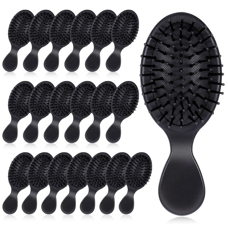 20 Pack Small Wet Hair Brushes, Nylon and Natural Boar Bristles Hair Brush Portable Travel Detangling Brush Mini Air Cushion Brush Pocket Paddle Hair Brush Scalp Massage Hair Brushes for Women - Black