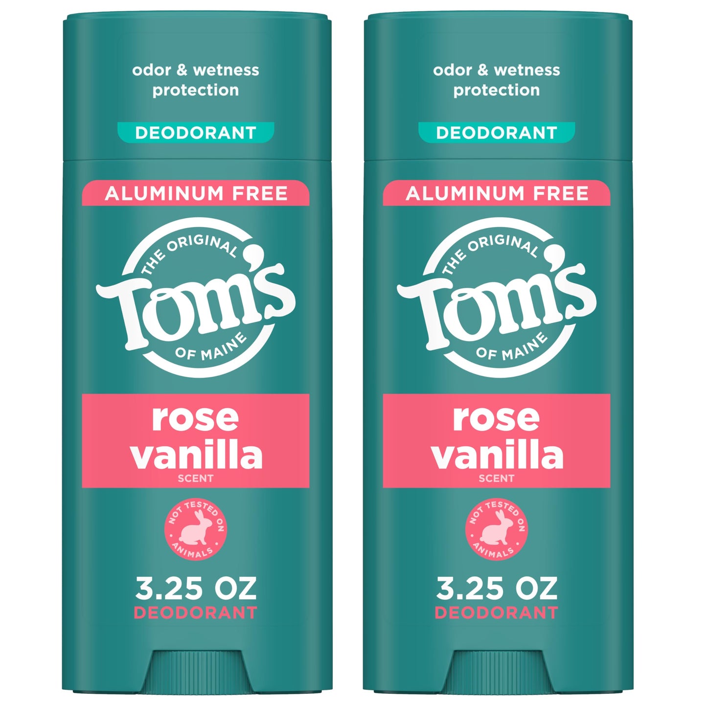 Tom’s of Maine Rose Vanilla Aluminum Free Natural Deodorant For Women & Men | Goes on Clear | Odor & Wetness Protection | Naturally Derived and Moisture-Locking Ingredients | 3.25 oz (2 Pack)