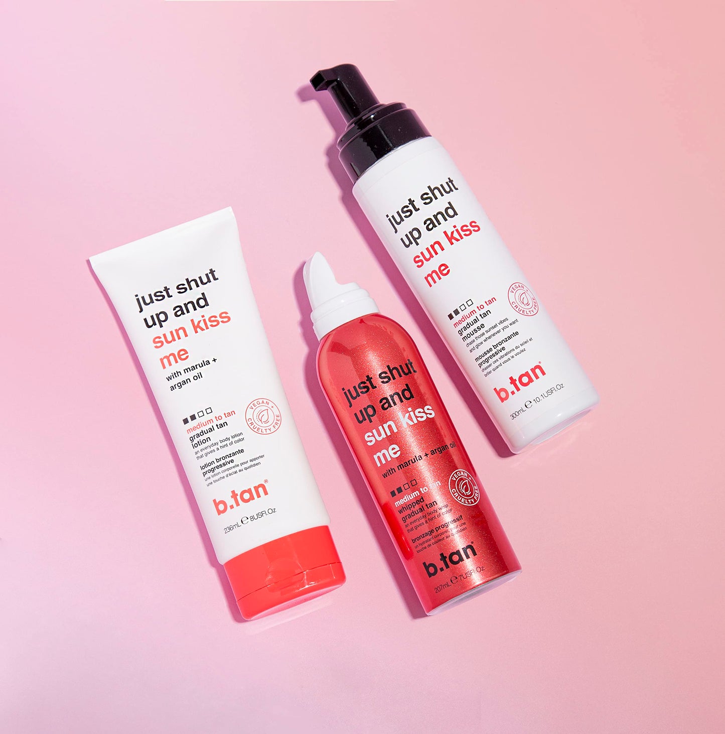 b.tan Medium Gradual Self Tanning Lotion | Just Shut Up and Sun Kiss Me Everyday Glow Lotion - Develop a Bronzed Glow, Infused With Marula + Argan Oil, Vegan, Cruelty & Paraben Free, 236ml