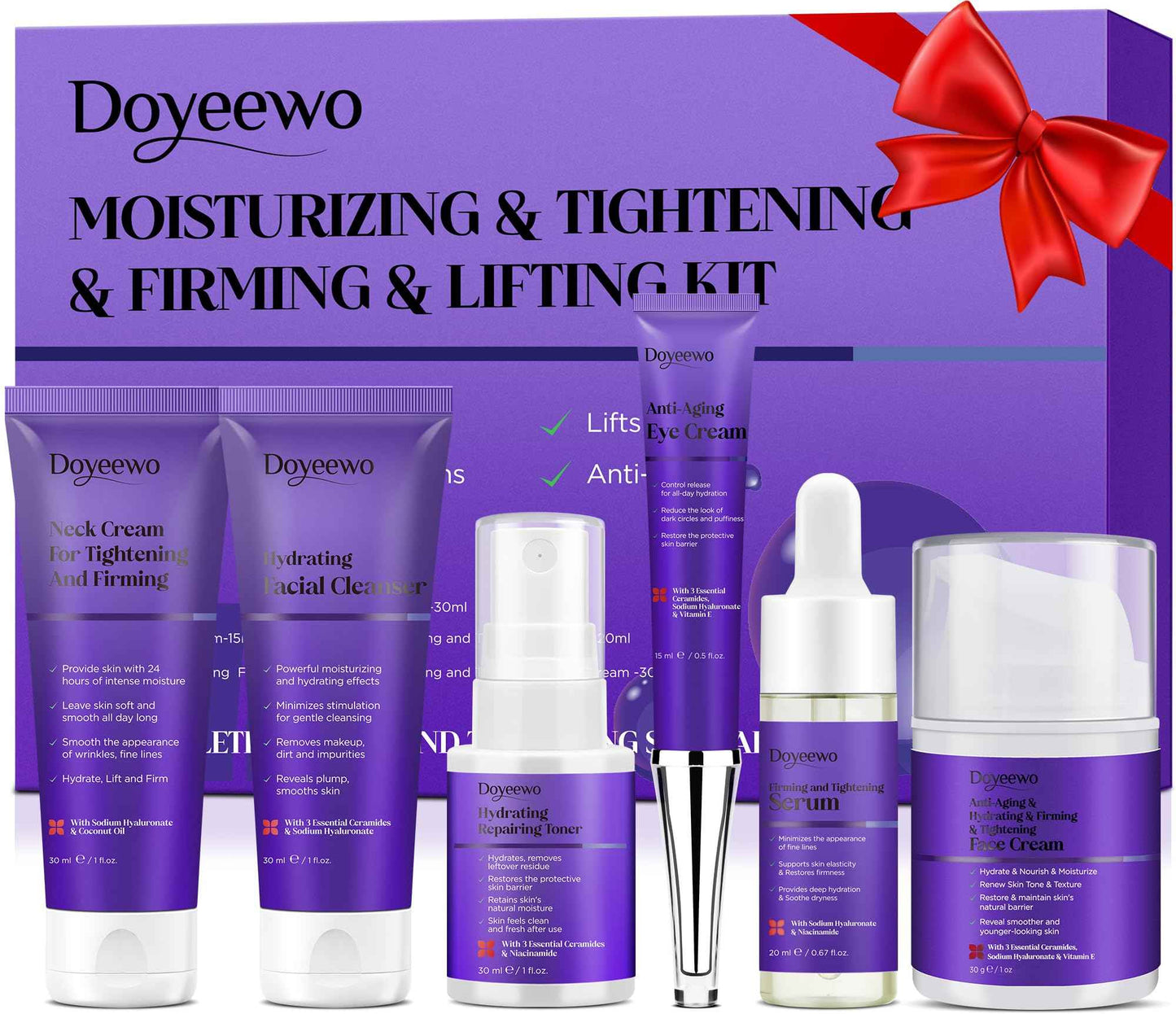 Skin Care Set,6Pcs Professional Womens Teens Tighten Lift Firm Skincare,Hydrate Anti-Aging Facial Routine Kit Travel Gift Set,Birthday Christmas Secret Santa Gifts for Women Teenage Girl Wife Mom