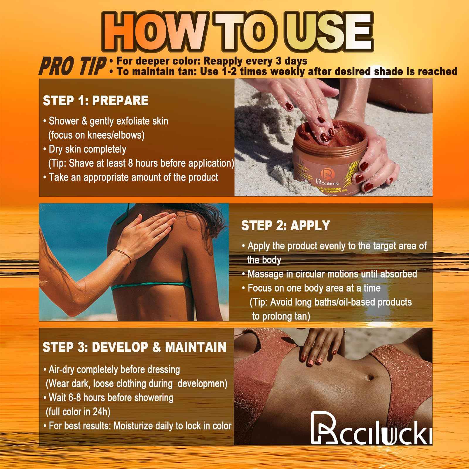 Golden Shimmer Tanning Accelerator Gel - Intensifies Natural Tan Under Sun/Beds | With Carrot Oil & 2% DHA | Water-Resistant | 5 Fl Oz