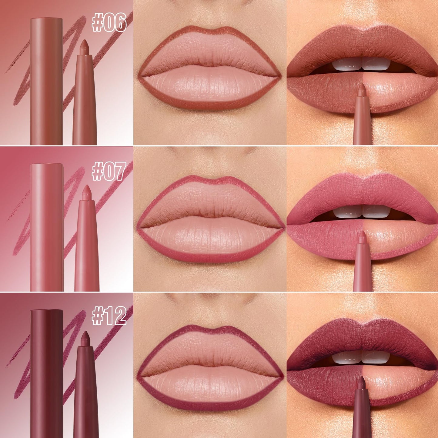 LANGMANNI 12 Colors Sculpting Matte Velvet Lip Liner Set,Smooth Creamy Texture,Waterproof And High Pigmented For Women Daily Application Lip Makeup