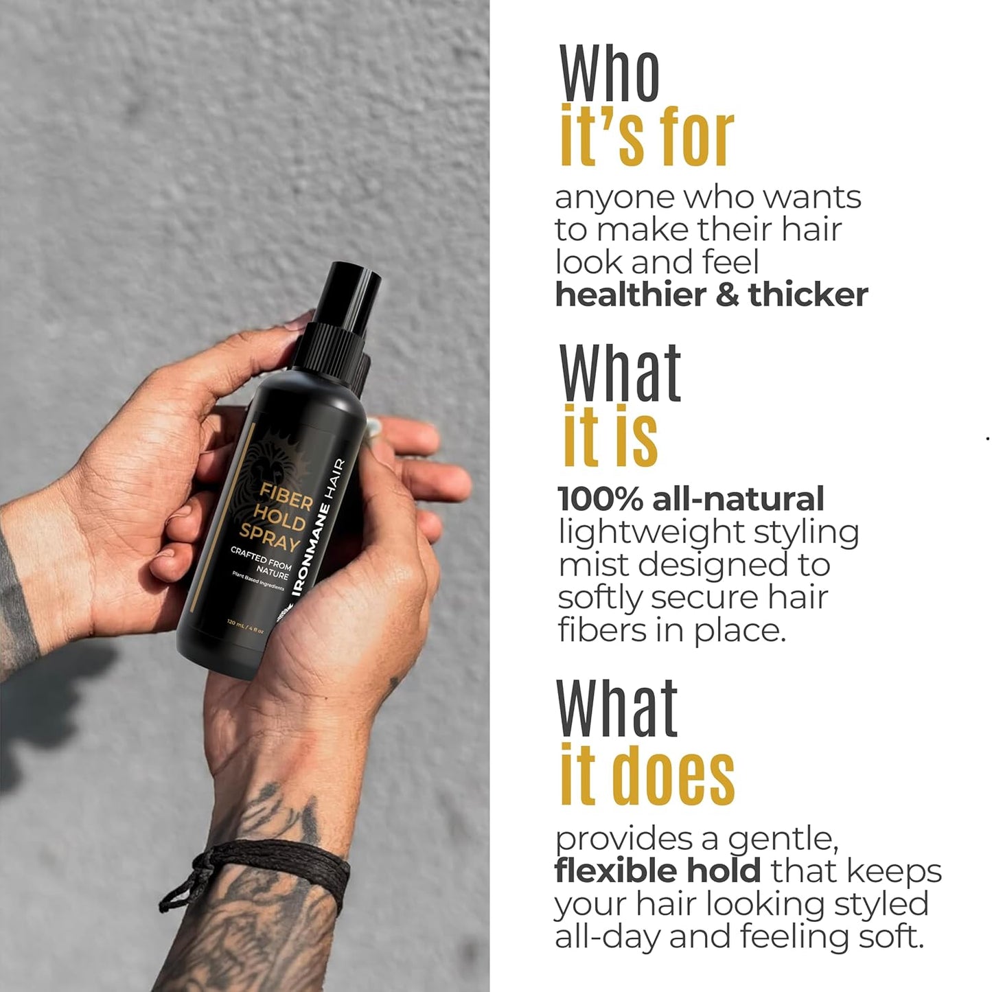Fiber Hold Spray for Hair Fibers - Natural Unscented Formula with Sea Salt & Ginseng | Flexible Matte Hold