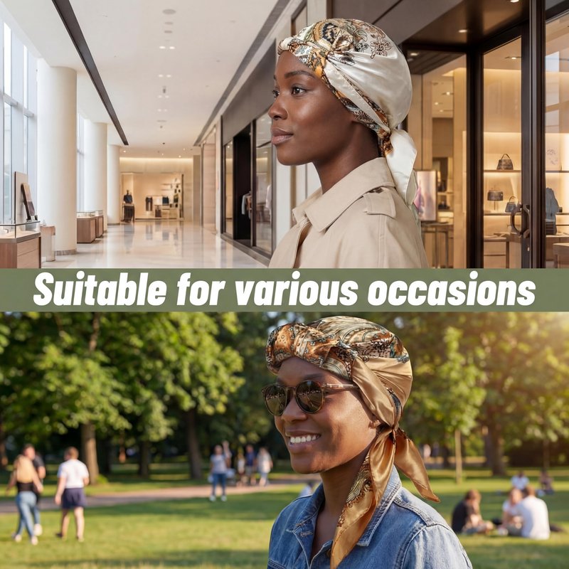 Funnysoft 3 Pcs Wrap Hair Net with Scarf, Women Silk Press Doobie Hair Wrap Netted Scarf 2 in 1 Easy-to-use for Silk Press & Nighttime Care, Sleep & Shower Cap(Luxury Boho,Beige Yellow Gold)