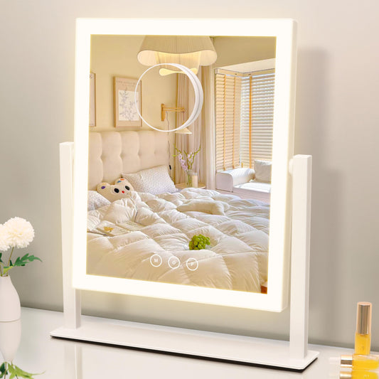 Acoolda Vanity Mirror with Lights, Makeup Mirror with Lights Three Color Lighting Modes, Dimmable Touch Screen, Detachable 10X Magnifying Mirror, 360°Free Rotation,White