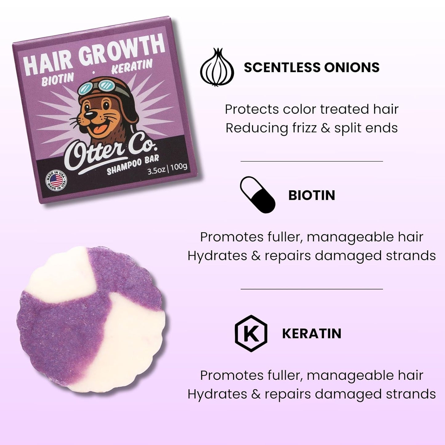 Biotin & Onion Hair Growth Shampoo Bar - Vegan & Sulfate Free | Keratin & Rosemary Oil, USA Made