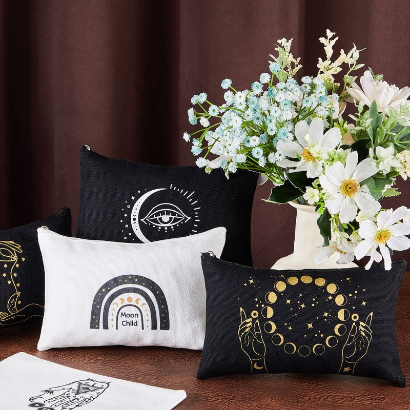 Patelai 18 Pieces Moon Witch Zipper Pouch Bag Tarot Cards Phase Bag Witch Purse Gothic Aesthetic Canvas Makeup Bags Witchy Crystals Toiletry Bags Witchcraft Snake Cosmetic Bags for Women Girls
