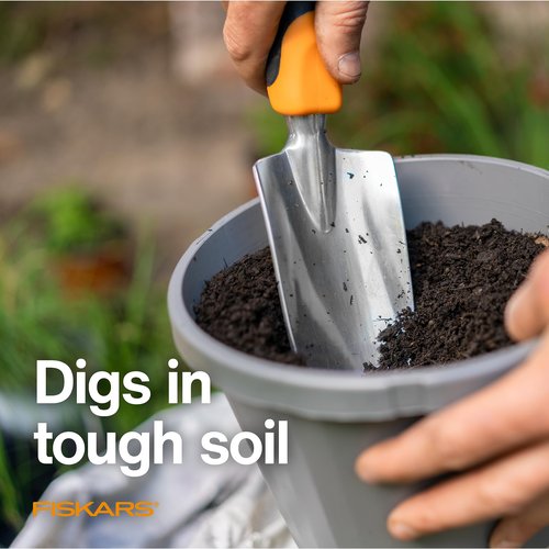 Fiskars Ergo Garden Trowel for Digging and Planting, Heavy Duty Gardening Hand Tool with Hanging Hole