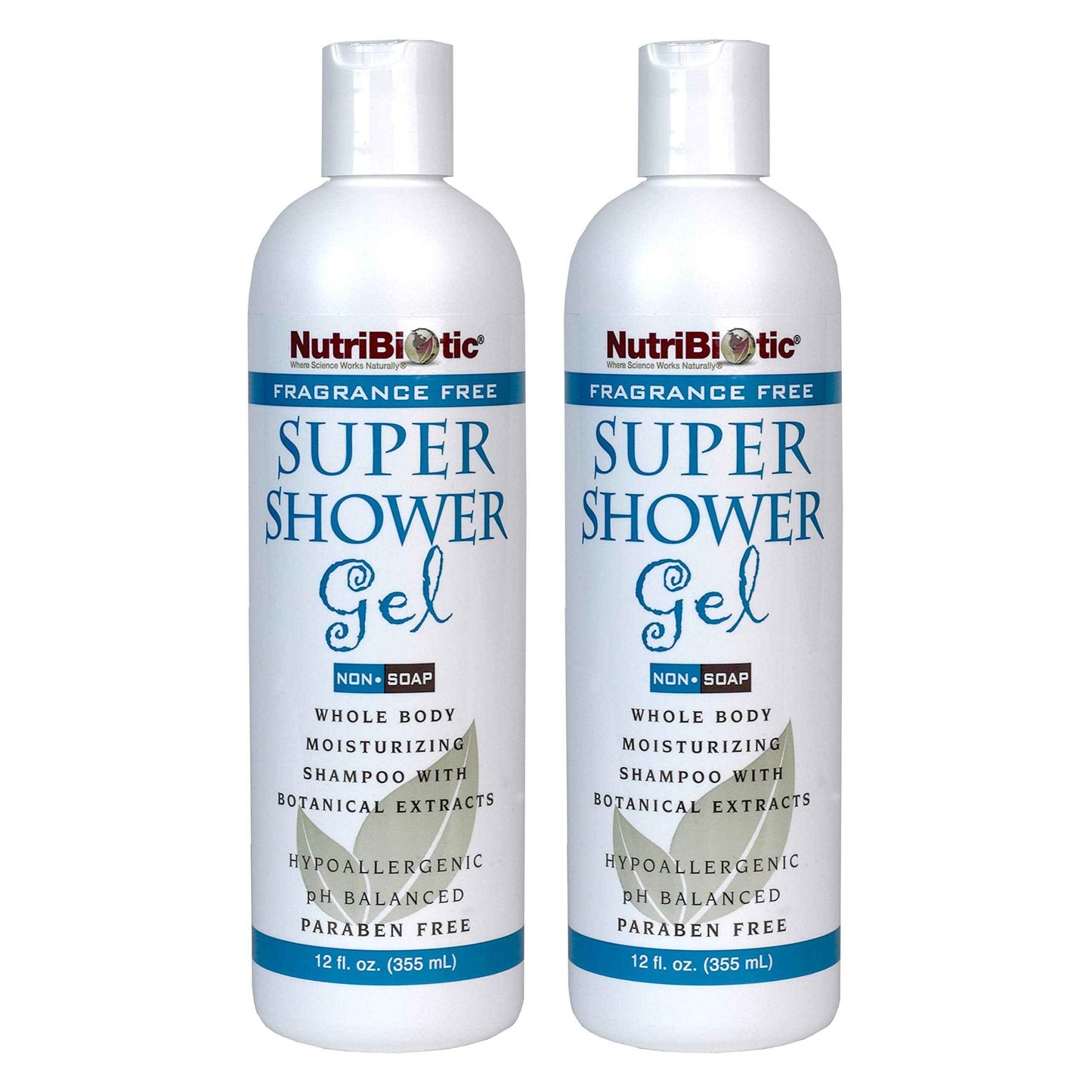 NutriBiotic – Fragrance-Free Super Shower Gel, 12 Oz Twin Pack | Whole-Body Moisturizing Shampoo with GSE & Botanical Extracts | pH Balanced & Free of Gluten, Parabens, Sulfates, Dyes & Colorings