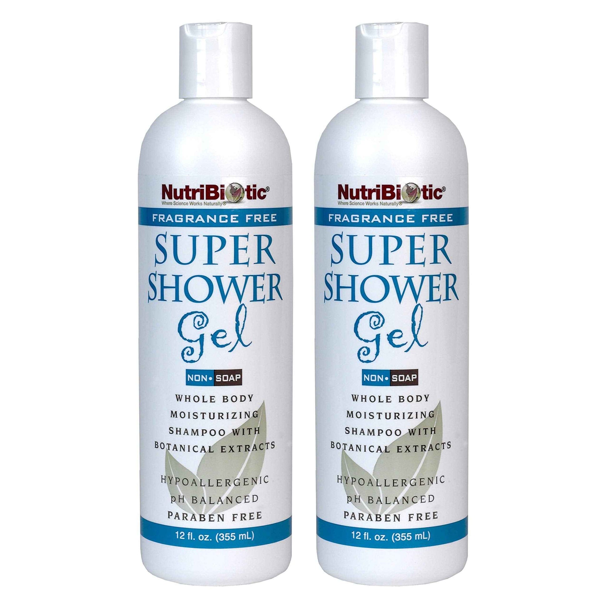 NutriBiotic – Fragrance-Free Super Shower Gel, 12 Oz Twin Pack | Whole-Body Moisturizing Shampoo with GSE & Botanical Extracts | pH Balanced & Free of Gluten, Parabens, Sulfates, Dyes & Colorings