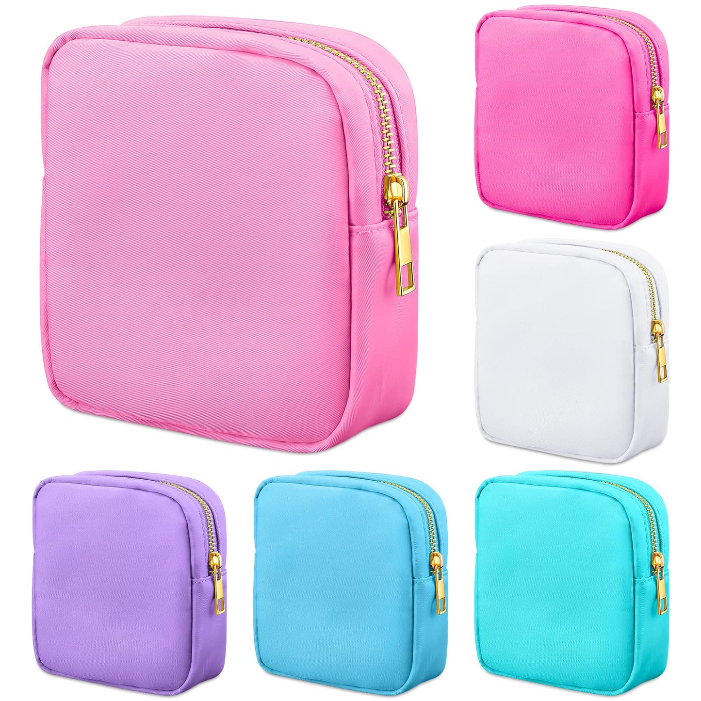 Remerry 6 Pcs Nylon Cosmetic Bag Travel Make up Pouch Toiletry with Zipper Preppy Makeup Bag Waterproof Organizer Case Set for Women Girls(9.45 x 2.4 x 5.1 Inch,Multi Colors)
