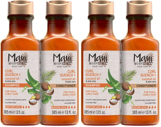 Maui Moisture Curl Quench + Coconut Oil Shampoo + Conditioner to Hydrate and Detangle Tight Curly Hair, Softening Shampoo, Vegan, Silicone & Paraben-Free, 13 Fl Oz (Pack of 2)