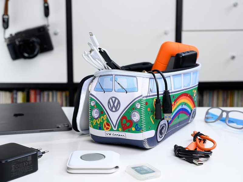Volkswagen Neoprene Makeup Bag - Universal Toiletry Travel Case | T1 Bus Design