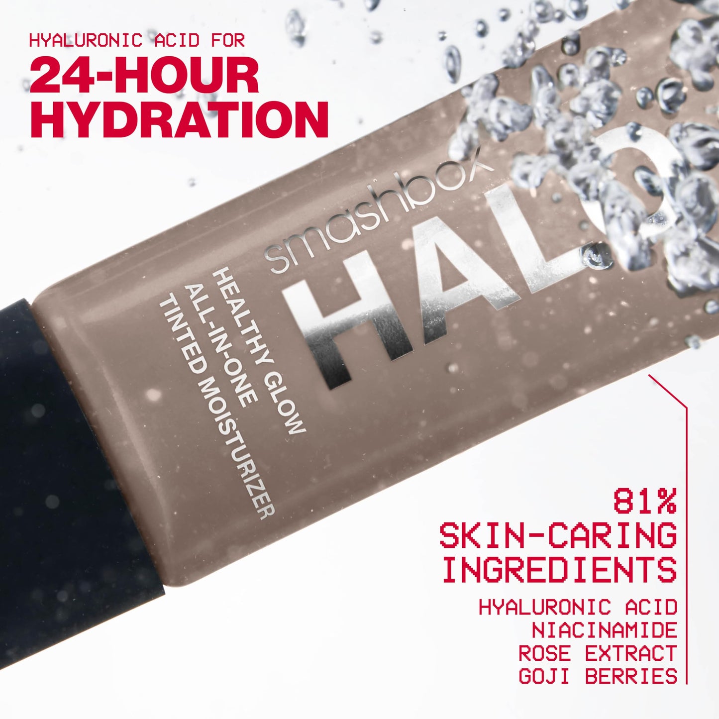 Smashbox Halo Healthy Glow Tinted Moisturizer with SPF 25 | 24-Hour Hydrating Skin Tint with Buildable Coverage and Dewy Finish | Hyaluronic Acid & Niacinamide for Face, Dark Neutral, 0.41 Fl Oz