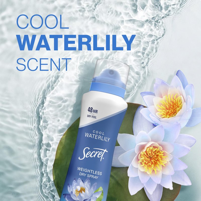 Secret Dry Spray Antiperspirant Deodorant for Women, 48hr Weightless Sweat & Odor Protection, Gentle on Skin, Waterlily & Argan Oil Scent, 4.1 oz (Pack of 3)